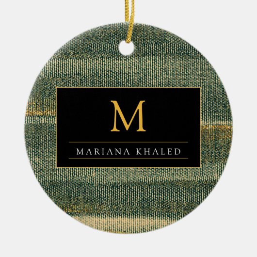 Eleganter Grüner Pinsel mit Gold und Schwarz Keramik Ornament (Vorne)