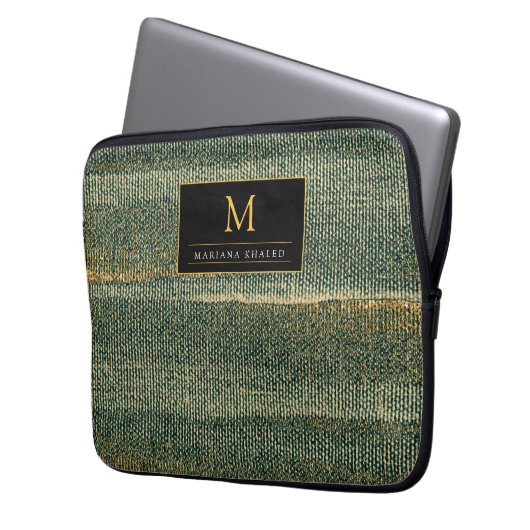 Eleganter Grüner Pinsel mit Gold und Schwarz Laptopschutzhülle (Vorderseite Links)