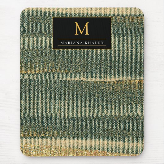 Eleganter Grüner Pinsel mit Gold und Schwarz Mousepad (Vorne)