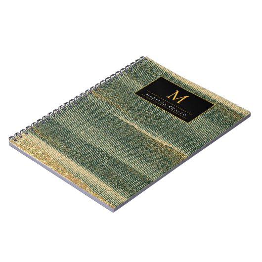 Eleganter Grüner Pinsel mit Gold und Schwarz Notizblock (Linke Seite)