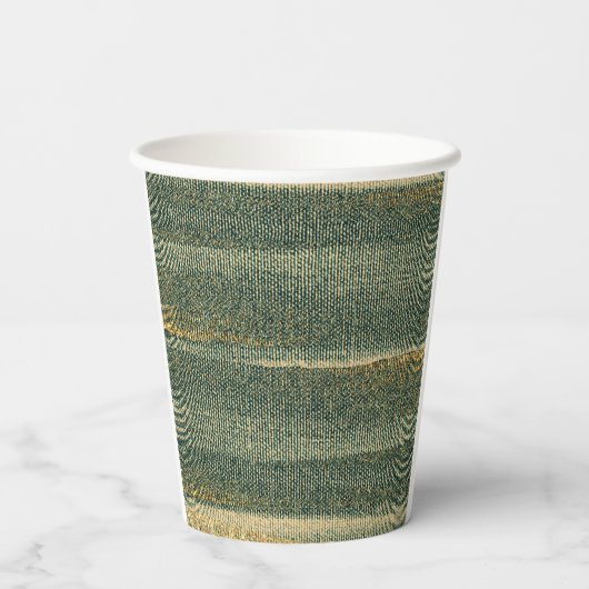 Eleganter Grüner Pinsel mit Gold und Schwarz Pappbecher (Rückseite)