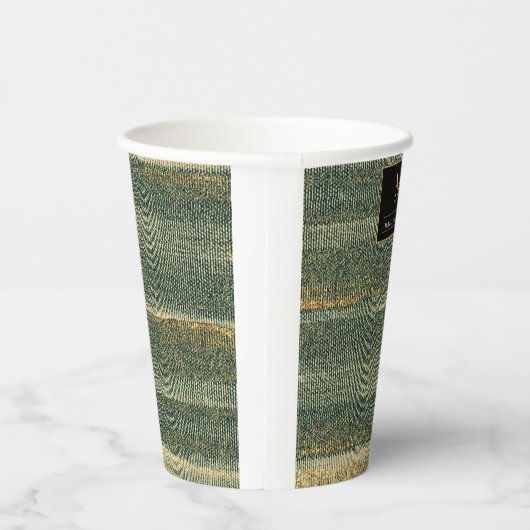 Eleganter Grüner Pinsel mit Gold und Schwarz Pappbecher (Rechts)