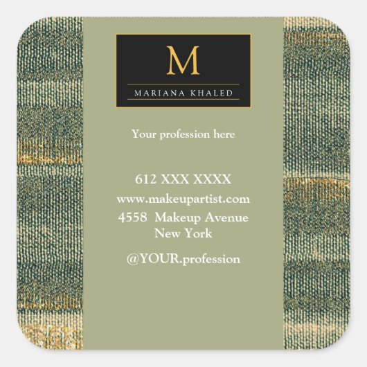 Eleganter Grüner Pinsel mit Gold und Schwarz Quadratischer Aufkleber (Vorderseite)