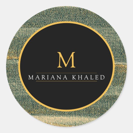 Eleganter Grüner Pinsel mit Gold und Schwarz Runder Aufkleber (Vorderseite)