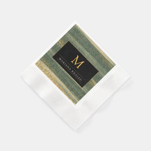 Eleganter Grüner Pinsel mit Gold und Schwarz Serviette (Ecke)