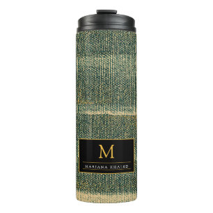 Eleganter Grüner Pinsel mit Gold und Schwarz Thermosbecher