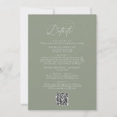 Eleganter, grüner QR-Code bei einer Hochzeit Einladung (Rückseite)