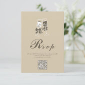 Eleganter grüner QR-Code Hochzeit RSVP Karte (Stehend Vorderseite)