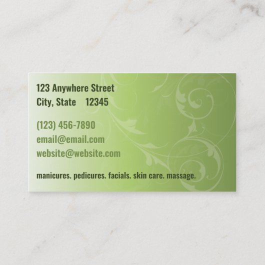Eleganter Grüner Salon oder Wellness-Center Busine Visitenkarte (Rückseite)