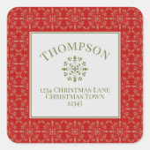 Eleganter, grüner Schneeflocken Quadratischer Aufkleber (Vorderseite)