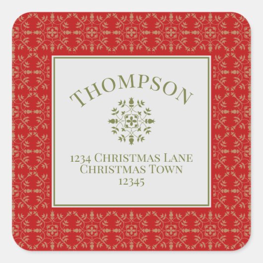 Eleganter, grüner Schneeflocken Quadratischer Aufkleber (Vorderseite)