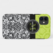 Eleganter grüner schwarzer Damast personalisiert Case-Mate iPhone Hülle (Rückseite (Horizontal))