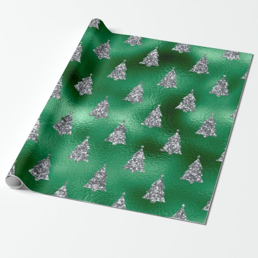 Eleganter grüner Silberner Weihnachtsbaum Geschenkpapier (Ungerollt)