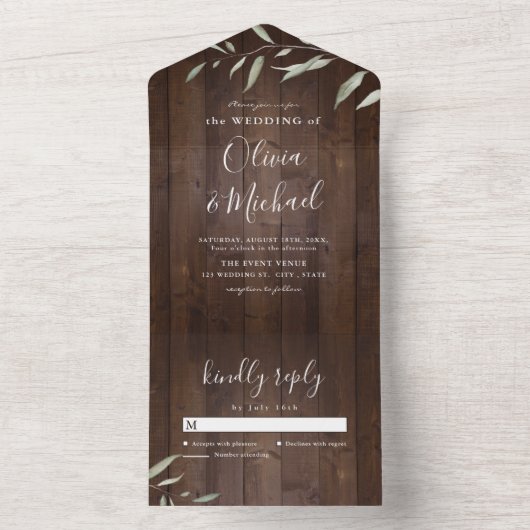 Eleganter, grüner Stallholz Landkreis rustikale Ho All In One Einladung (Innen Boden)