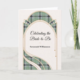 Eleganter grüner Tartan Art Deco Brautdusche Karte