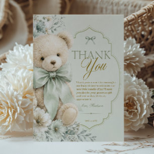 Eleganter grüner Teddybär-Blumenstrauß Dankeskarte