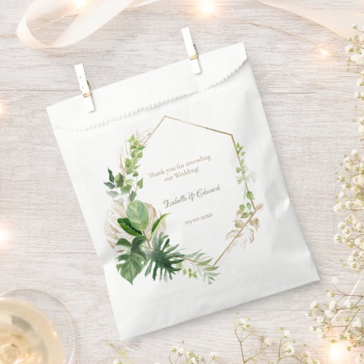 Eleganter, grüner tropischer Blätter, goldener geo Geschenktütchen (Ausgeschnitten)