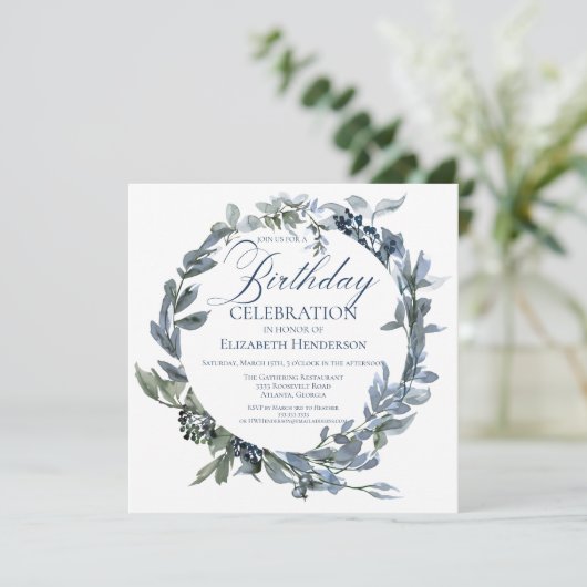 Eleganter Grüner und Blauer Geburtstag Einladung (Stehend Vorderseite)