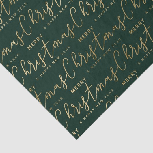 Eleganter grüner und goldener froher Weihnachtstex Seidenpapier (Detail)