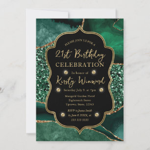Eleganter grüner und goldener Glitter-Achat zum 21 Einladung