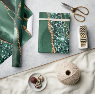Eleganter grüner und goldener glitzernder Ozean-Ac Geschenkpapier