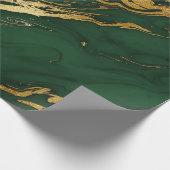 Eleganter grüner und goldener Herbstmarmorstein Geschenkpapier (Ecke)
