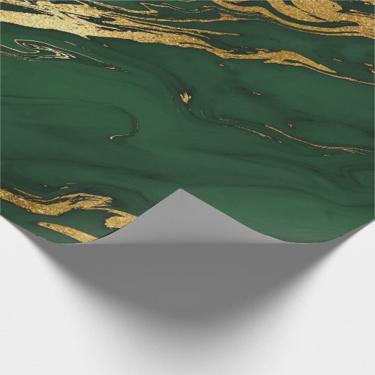Eleganter grüner und goldener Herbstmarmorstein Geschenkpapier (Ecke)
