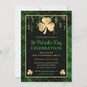 Eleganter grüner und goldener Shamrock St. Patrick Einladung