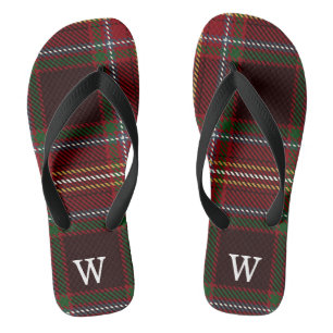 Eleganter grüner und roter Tartan-Karo-Personalisi Badesandalen