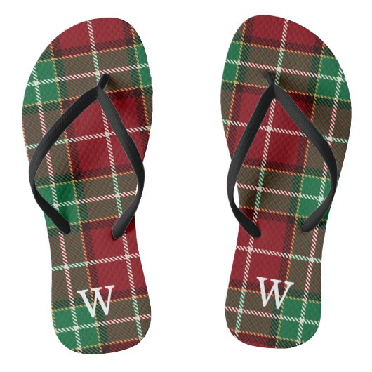 Eleganter grüner und roter Tartan-Karo-Personalize Badesandalen (Fußbett)