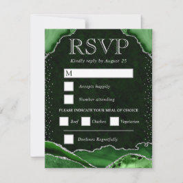 Eleganter Grüner und Silberer Glitzer Agate Weddin RSVP Karte