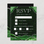 Eleganter Grüner und Silberer Glitzer Agate Weddin RSVP Karte (Vorne/Hinten)