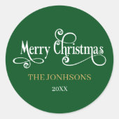 Eleganter grüner und weißer Weihnachtsumschlag Runder Aufkleber (Vorderseite)