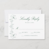 Eleganter grüner verzierter Blumenrahmen Hochzeit RSVP Karte (Vorderseite)