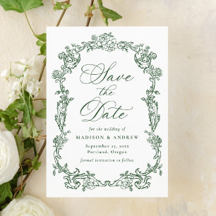 Eleganter grüner viktorianischer Blumenrahmen Hoch Save The Date