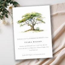 Eleganter Grüner Wasserfarben Eichenbaum Geburtsta