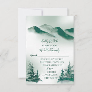 Eleganter Grüner Wasserfarbenwald Rustikal RSVP Karte