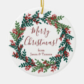 Eleganter Grüner Weihnachtskranz Keramik Ornament (Vorne)