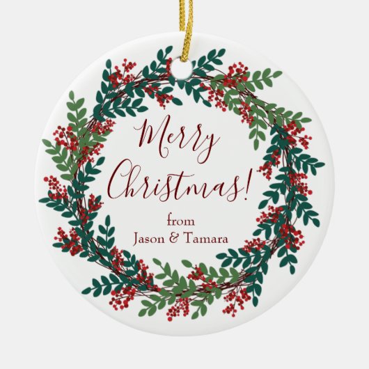 Eleganter Grüner Weihnachtskranz Keramik Ornament (Vorne)