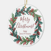 Eleganter Grüner Weihnachtskranz Keramik Ornament (Links)