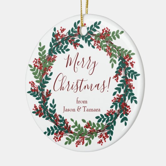 Eleganter Grüner Weihnachtskranz Keramik Ornament (Links)