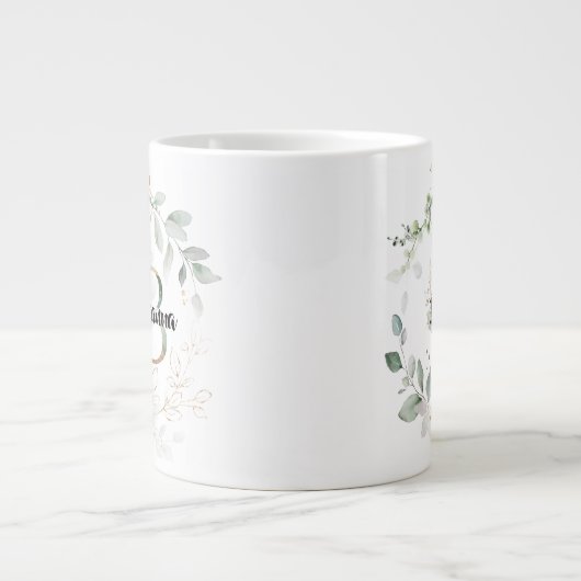 Eleganter grüner Wreath Monogramm Initial 'B' Name Jumbo-Tasse (Vorderseite)