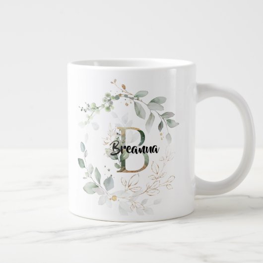 Eleganter grüner Wreath Monogramm Initial 'B' Name Jumbo-Tasse (Rechts)