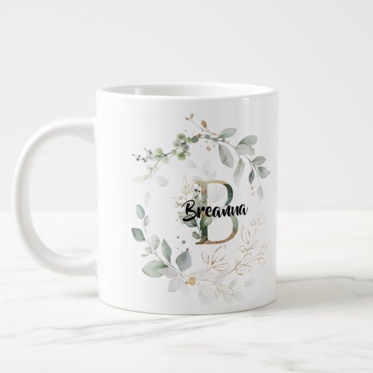 Eleganter grüner Wreath Monogramm Initial 'B' Name Jumbo-Tasse (Links)