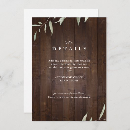 Eleganter Grünholz Landkreis rustikale Hochzeitsde Begleitkarte (Vorne/Hinten)