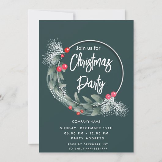 Eleganter Grünkranz Einladung (Vorderseite)