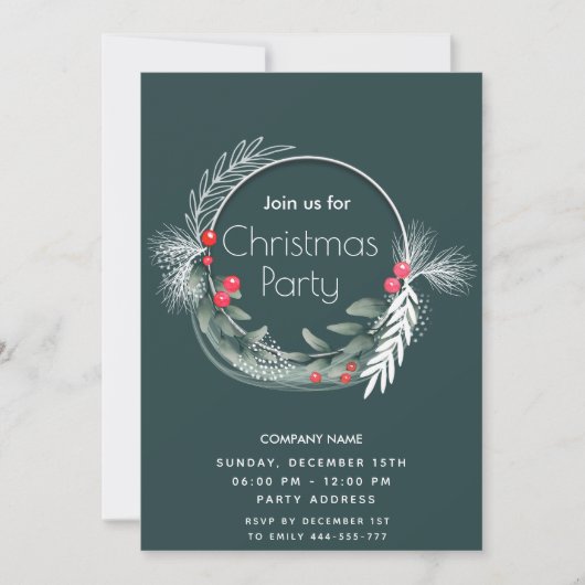 Eleganter Grünkranz Einladung (Vorderseite)