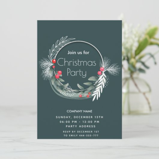 Eleganter Grünkranz Einladung (Stehend Vorderseite)