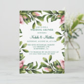 Eleganter Grünkranz mit rosa Rosenknospe Hochzeit Einladung (Stehend Vorderseite)