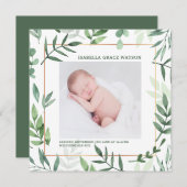 Eleganter Grünrahmen | Baby Foto Birth Ankündigung (Vorne/Hinten)